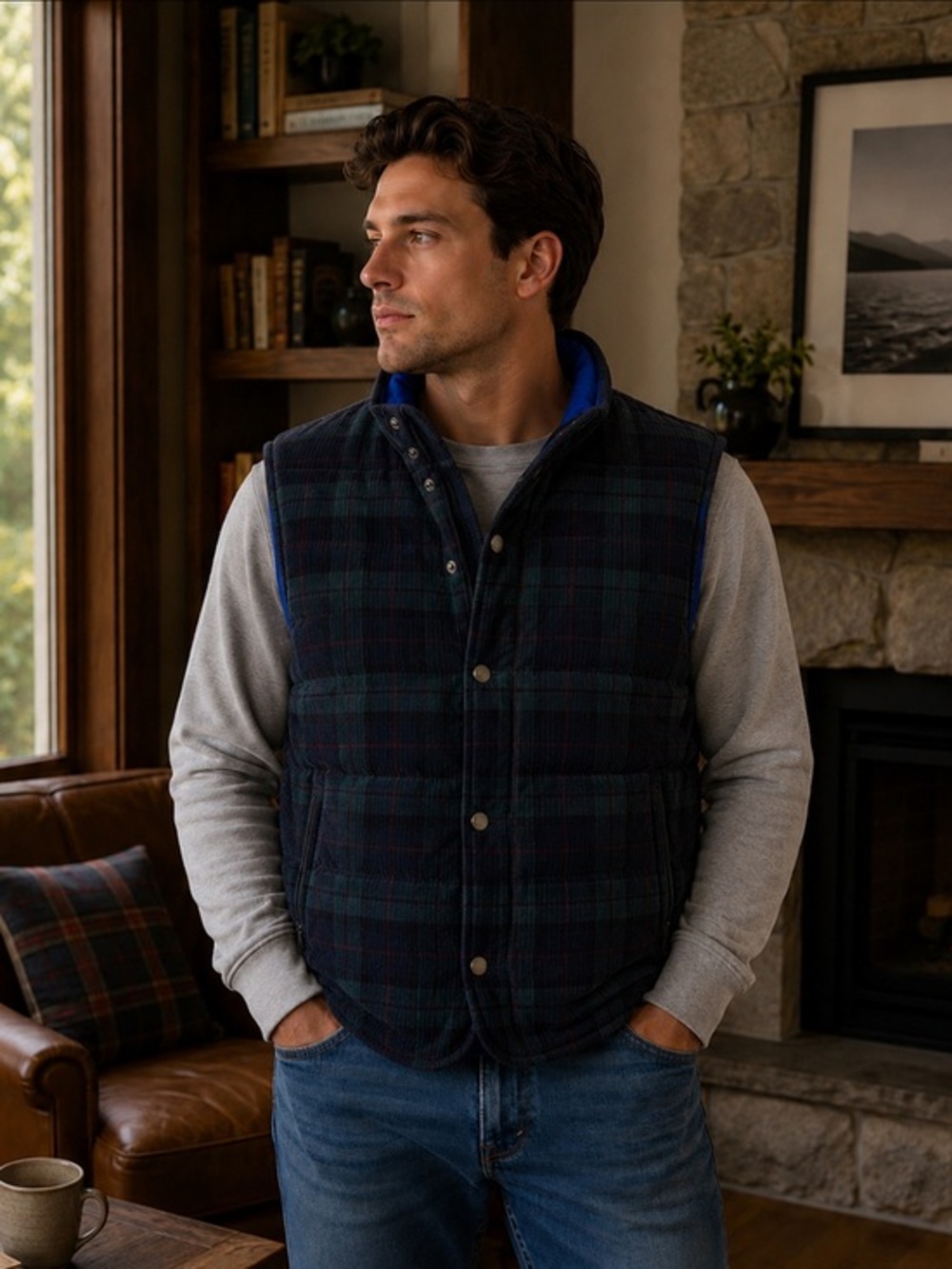 Vineyard Vines black watch corduroy vest, size XS